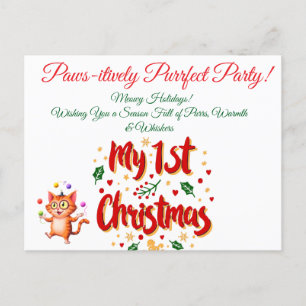 Pawsitief Purrfect 1st Christmas Schattige Cat & B Feestdagenkaart