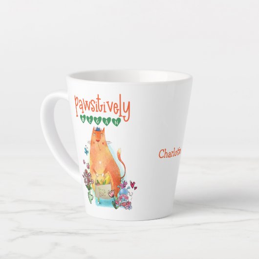 Pawsitief Vegan Cute Cat Funny Quote Latte Mok (Linkerhoek)