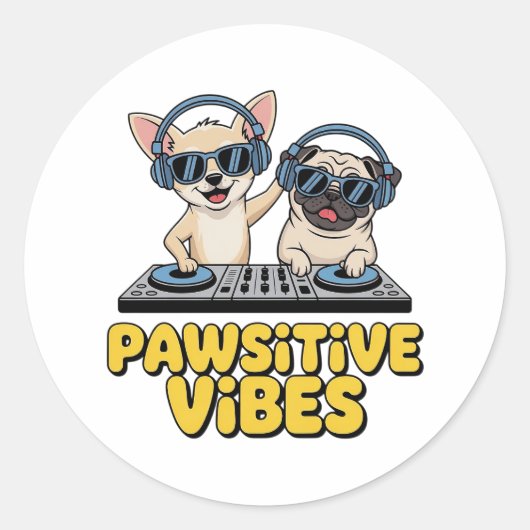 Pawsitieve Vibes Dj Honden Ronde Sticker (Voorkant)