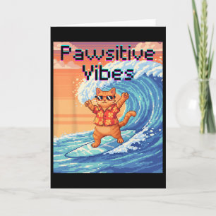 Pawsitieve Vibes Kat Surfen - Pixel Art Golf  Kaart
