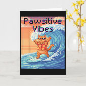 Pawsitieve Vibes Kat Surfen - Pixel Art Golf  Kaart (Gele Bloem)