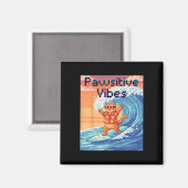 Pawsitieve Vibes Kat Surfen - Pixel Art Golf  Magneet (Voorkant / Achterkant)