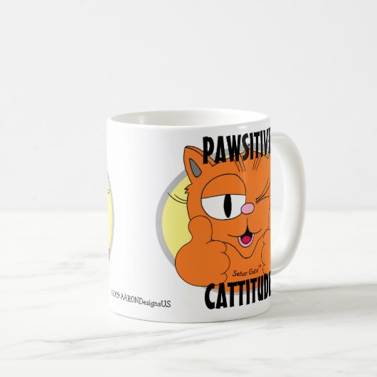 PAWSITIVE CATTITUDE Cartoon Cat Señor Gato Koffiemok (Voorkant rechts)