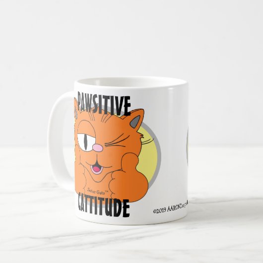 PAWSITIVE CATTITUDE Cartoon Cat Señor Gato Koffiemok (Voorkant links)