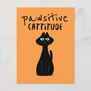 Pawsitive Cattitude Cute Cat Humor Black Sinaasapp Briefkaart