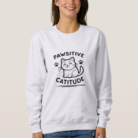 Pawsitive Cattitude – Funny Cat Pun Minimalist Trui (Voorkant)