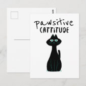 Pawsitive Cattitude Schattige Cat Humor Zwart Wit Briefkaart (Voorkant / Achterkant)