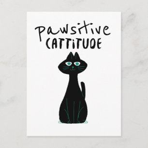 Pawsitive Cattitude Schattige Cat Humor Zwart Wit Briefkaart