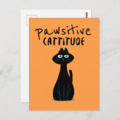 Pawsitive Cattitude Schattigee Kat Humor Zwart Sin Briefkaart (Voorkant / Achterkant)