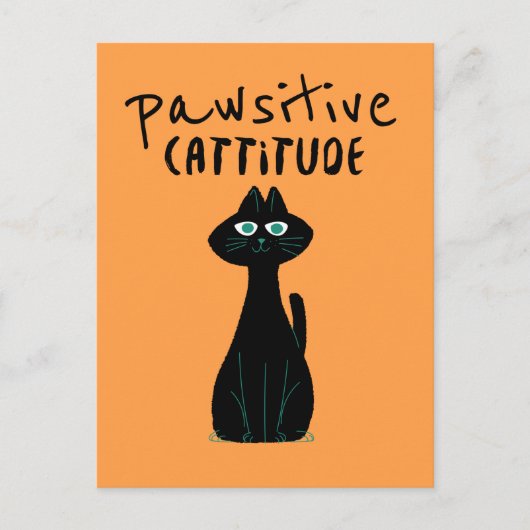 Pawsitive Cattitude Schattigee Kat Humor Zwart Sin Briefkaart (Voorkant)