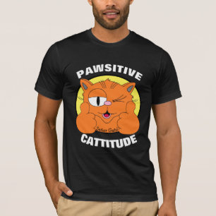PAWSITIVE CATTITUDE Winking Cartoon Cat Señor Gato T-shirt