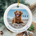 Pawsitive Covid Quarantine Blue Dog Pet Photo Keramisch Ornament<br><div class="desc">Het beste jaar ooit! Volgens de honden. Decoreer je boom of stuur een speciaal cadeau met deze super schattige persoonlijke kerstfoto's. Deze grappige kerstsierbloem voor pandemische quarantainehonden zal een favoriet zijn bij alle hondenliefhebbers. Voeg de foto van je hond toe en personaliseer je met naam en jaar. De versiering is...</div>