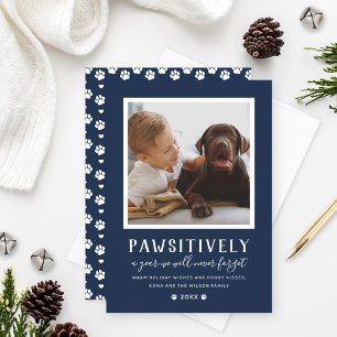 Pawsitive Unforgettable Year Navy Dog Photo Feestdagenkaart