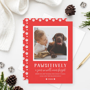 Pawsitive Unforgettable Year Red Puppy Dog Photo Feestdagenkaart