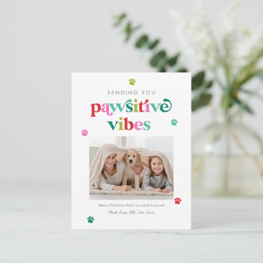 Pawsitive Vibes Bewerkbare Kleur Vakantie Postkaar Feestdagenkaart (Staand voorkant)