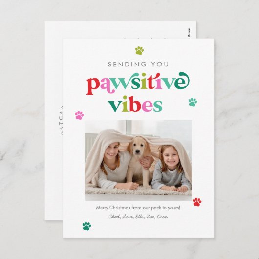 Pawsitive Vibes Bewerkbare Kleur Vakantie Postkaar Feestdagenkaart (Voorkant / Achterkant)