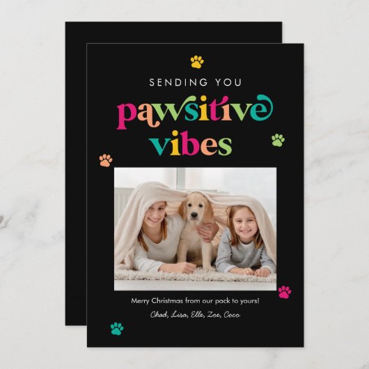 Pawsitive Vibes Editable Color Pet Holiday Card Feestdagenkaart (Voorkant / Achterkant)