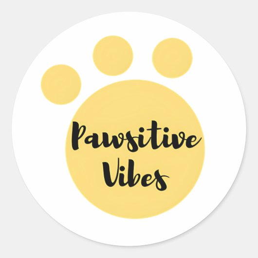 Pawsitive vibes, een geel hondenpootje T-Shirt Ronde Sticker (Voorkant)