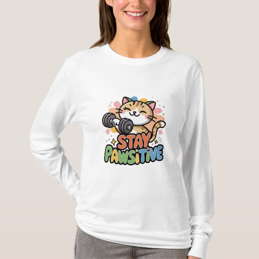 Pawsitive Vibes: een Schattigee kattentraining T-shirt (Voorkant)