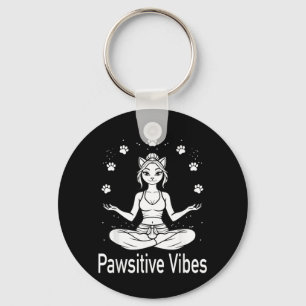 Pawsitive Vibes Grappige Kat Meditatie Yoga Positi Sleutelhanger