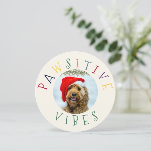 Pawsitive Vibes Kleurrijke Pet Circle Holiday Kaar Save The Date (Staand voorkant)
