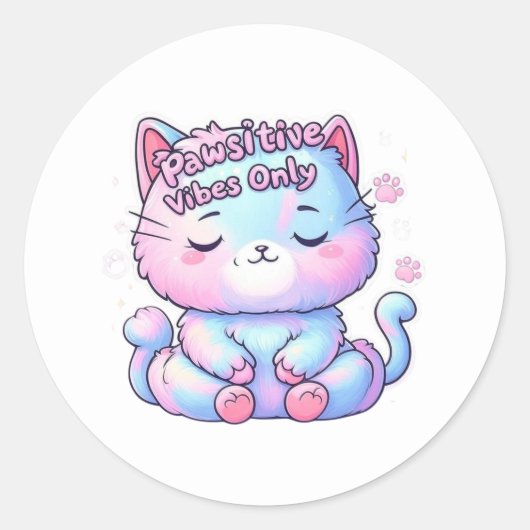 Pawsitive Vibes Only Mediteren Kat Sticker (Voorkant)
