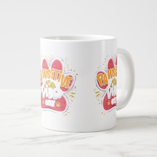 Pawsitive Vibes Only Paw Print Mug Grote Koffiekop (Voorkant rechts)
