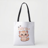 Pawsitive Vibes Only – Schattige Kawaii Cat Design Tote Bag (Voorkant)