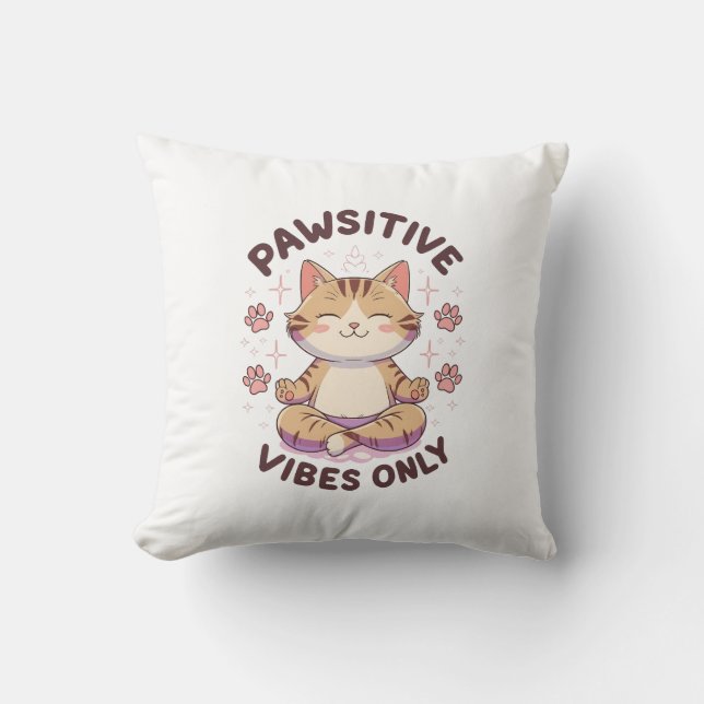 Pawsitive Vibes Only Schattige Yoga Kattenontwerp Kussen (Voorkant)
