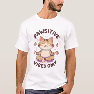 Pawsitive Vibes Only Schattige Yoga Kattenontwerp T-shirt