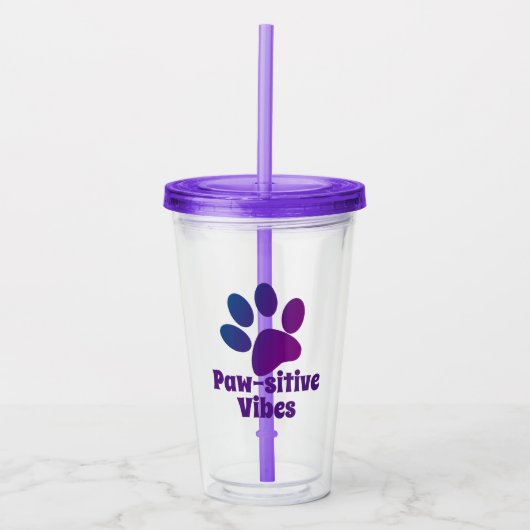 Pawsitive Vibes | Paarse pootdruk Acryl Drinkbeker (Voorkant)