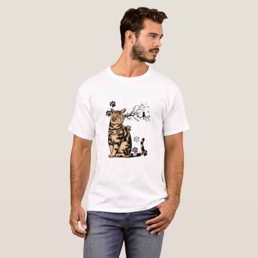 "Pawsitive Vibes" T-Shirt with Cat (Voorkant volledig)