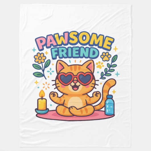 Pawsitive Vibes with Pawsome friend Cute Cat Lover Fleece Deken (Voorkant)