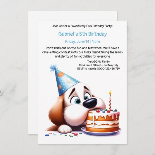 Pawsitively Fun Birthday Party Invitation Kaart (Voorkant / Achterkant)