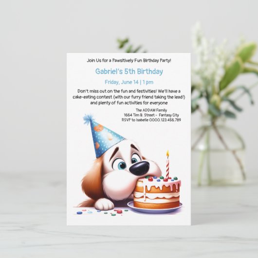 Pawsitively Fun Birthday Party Invitation Kaart (Staand voorkant)