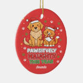 Pawsitively Naughty This Year Funny Christmas Keramisch Ornament (Rechts)