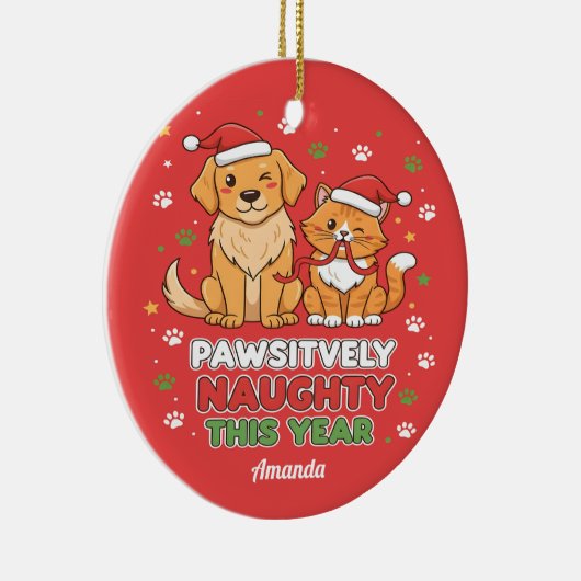 Pawsitively Naughty This Year Funny Christmas Keramisch Ornament (Rechts)