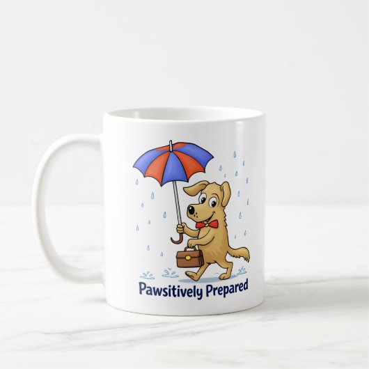 Pawsitively Prepared – Cute Dog with Umbrella Koffiemok (Links)