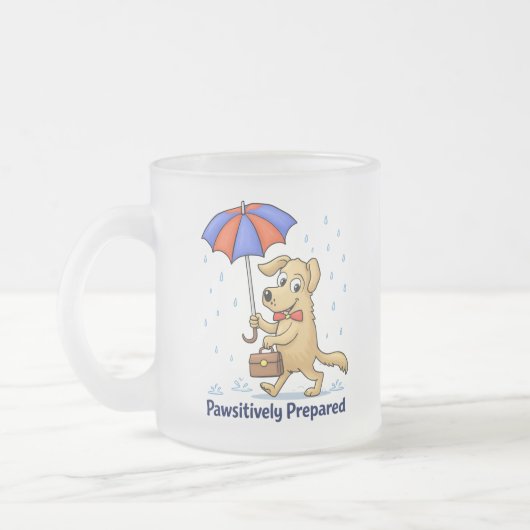 Pawsitively Prepared – Cute Dog with Umbrella Matglas Koffiemok (Links)