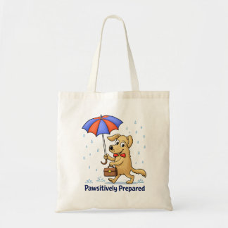 Pawsitively Prepared – Cute Dog with Umbrella Tote Bag