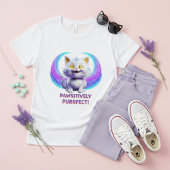 Pawsitively Purrfect Cute Cartoon White Cat Pun T-shirt