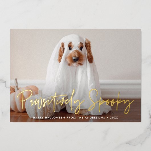 Pawsitively Spooky Halloween Pet Foto Folie Feestdagenkaart (Voorkant)