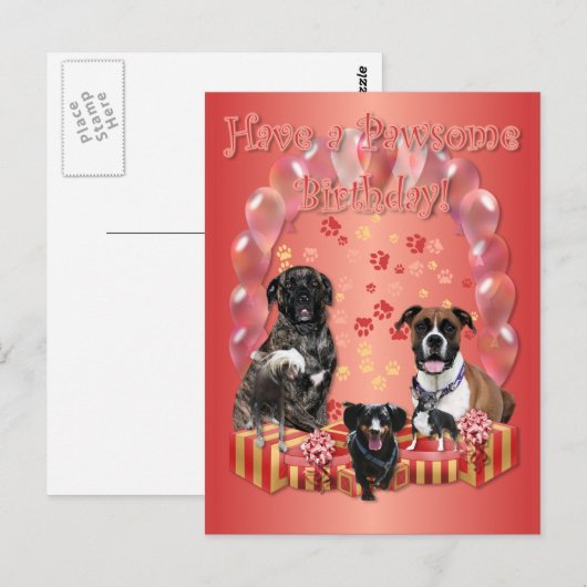 Pawsome Birthday Kaart (Voorkant / Achterkant)