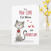 Pawsome Cat Pet Mom Whimsical Moederdag Kaart (Gele Bloem)