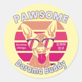 Pawsome Dorama Buddy Sunset Dog Art Ronde Sticker