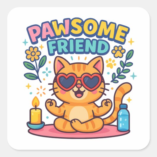 Pawsome Friend Because Every Cat Deserves Love Vierkante Sticker (Voorkant)