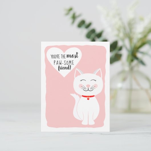 Pawsome Friend Kitty Cat Galentine's Day Greeting Feestdagenkaart (Staand voorkant)