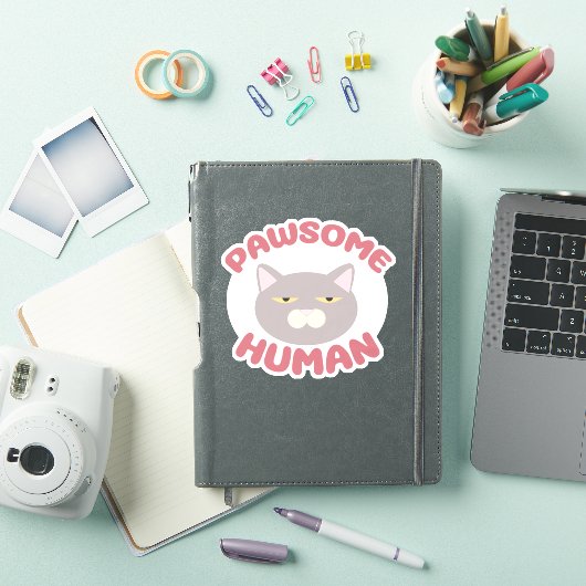 Pawsome Human Funny Cat Head Cartoon Design Sticker (iPad Cover)