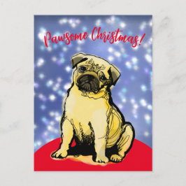 Pawsome kerst met een kleine pug. Briefkaart