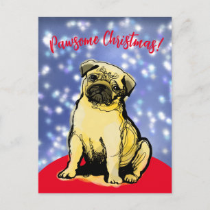 Pawsome kerst met een kleine pug. Briefkaart